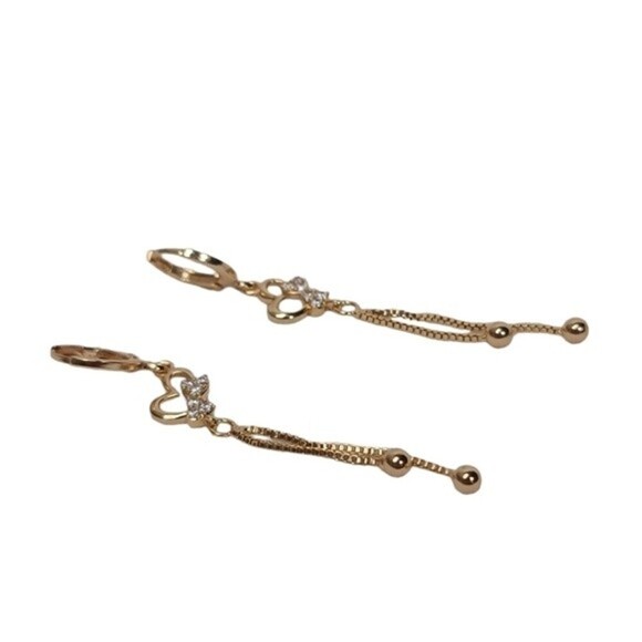 NWT Cubic Zirconia Heart & Chain Drop Down Dangle Earrings - Picture 3 of 5